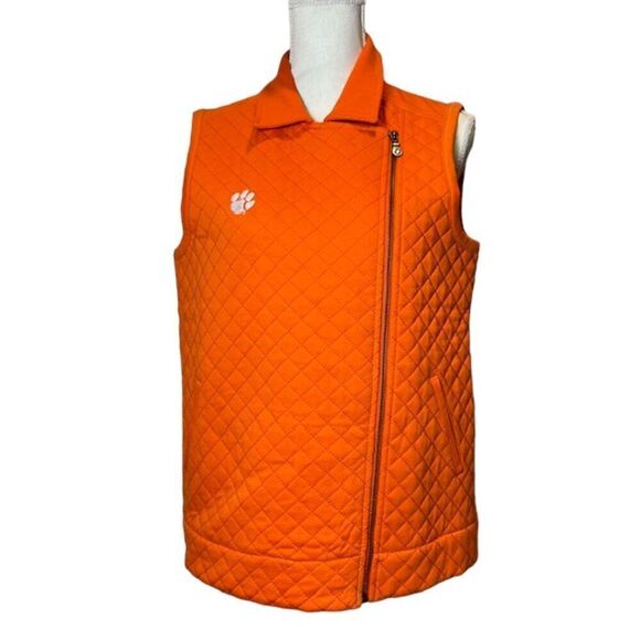 NWOT Clemson UG Apparel Quilted Moto Vest Orange Tigers Logo Size Medium - Picture 1 of 13